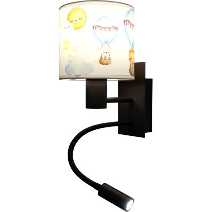 Brilagi - Dziecięca elastyczna lampa ścienna LED BOBO 1xE27/25W/230V + LED/3W czarna/biała/ze wzorem zwierzątek