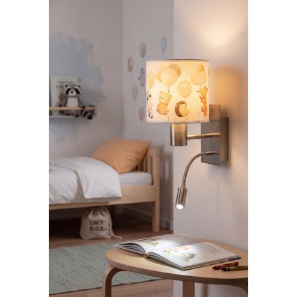Brilagi - LED dziecięcy giętki kinkiet BOBO 1xE27/25W/230V + LED/3W matowy chrom/biały/zwierzątka