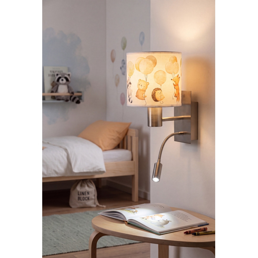 Brilagi - LED dziecięcy giętki kinkiet BOBO 1xE27/25W/230V + LED/3W matowy chrom/biały/zwierzątka