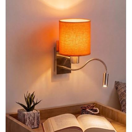 Brilagi - LED elastyczny kinkiet NUBILA 1xE27/25W/230V + LED/3W matowy chrom/pomarańczowy