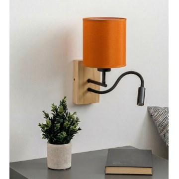 Brilagi - Elastyczna lampa ścienna LED NUBILA WOOD 1xE27/25W/230V + LED/3W dąb/czarny/pomarańczowy