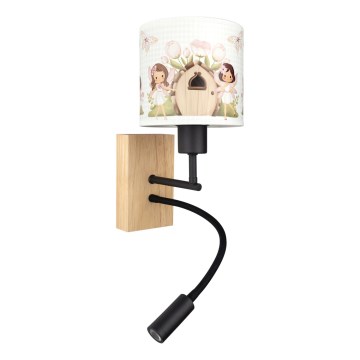 Brilagi - Elastyczny kinkiet dziecięcy LED BOBO WOOD 1xE27/25W/230V + LED/3W dąb/czarny/biały/różowy/wróżki