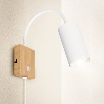 Brilagi - Elastyczny kinkiet z włącznikiem SELE 1xGU10/30W/230V biały/dekor dębowy