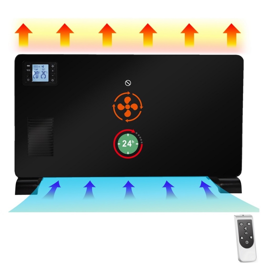Brilagi - Elektryczny grzejnik przestrzenny/konwektor 1000/1300/2300W LCD/timer/TURBO/termostat czarny + pilot zdalnego sterowania