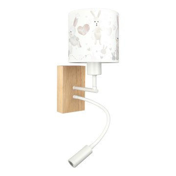 Brilagi - giętki kinkiet ścienny LED dla dzieci BOBO WOOD 1xE27/25W/230V + LED/3W dąb/biały/króliczki