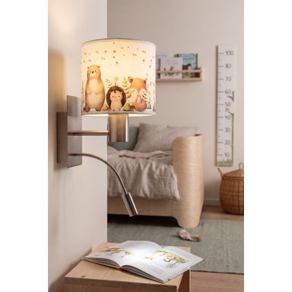 Brilagi - LED dziecięcy regulowany kinkiet BOBO 1xE27/25W/230V + LED/3W matowy chrom/biały/zwierzątka