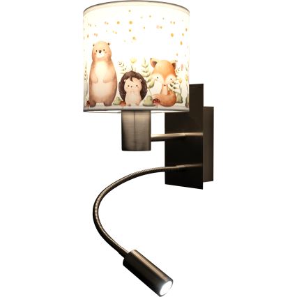 Brilagi - LED dziecięcy regulowany kinkiet BOBO 1xE27/25W/230V + LED/3W matowy chrom/biały/zwierzątka