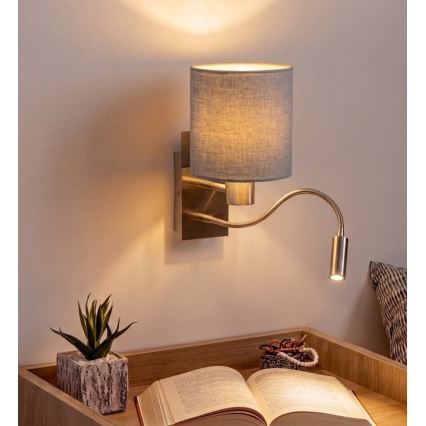 BRILAGI - Giętna lampa ścienna LED NUBILA 1xE27/25W/230V + LED/3W matowy chrom/jasnoszary
