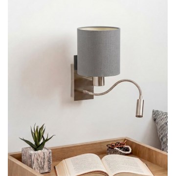 Brilagi - Giętna lampa ścienna LED NUBILA 1xE27/25W/230V + LED/3W matowy chrom/jasnoszary