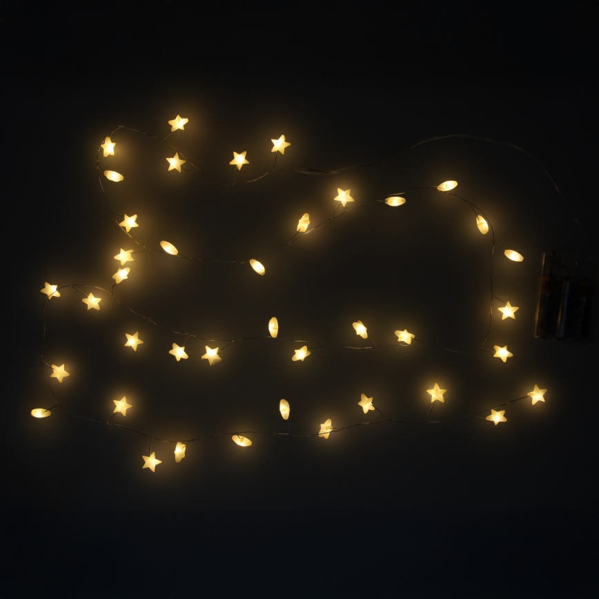 Brilagi - girlanda LED, 40 diod LED, zasilanie 3×AA, długość 1,8 m, ciepła biała, gwiazdy