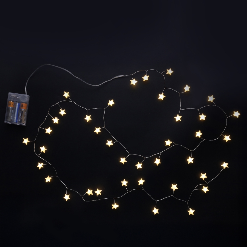 Brilagi - girlanda LED, 40 diod LED, zasilanie 3×AA, długość 1,8 m, ciepła biała, gwiazdy