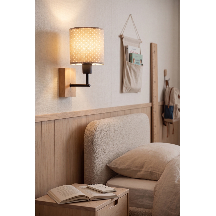 Brilagi - Dziecięca lampa ścienna BOBO WOOD 1xE27/25W/230V dąb/czarny/beżowy/kropki