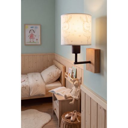 Brilagi - Dziecięcy kinkiet BOBO WOOD 1xE27/25W/230V dąb/czarny/biały/króliczki