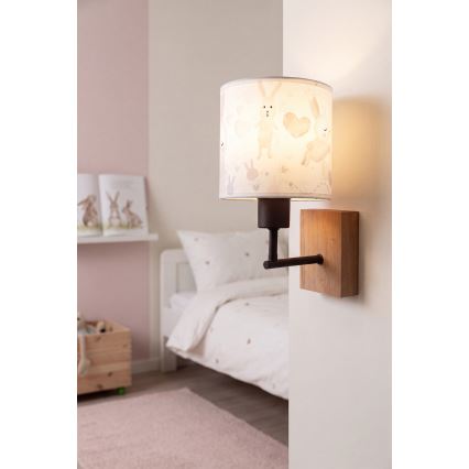 Brilagi - Dziecięcy kinkiet BOBO WOOD 1xE27/25W/230V dąb/czarny/biały/króliczki