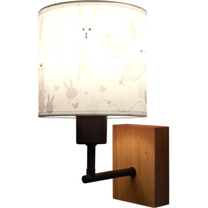 Brilagi - Dziecięcy kinkiet BOBO WOOD 1xE27/25W/230V dąb/czarny/biały/króliczki