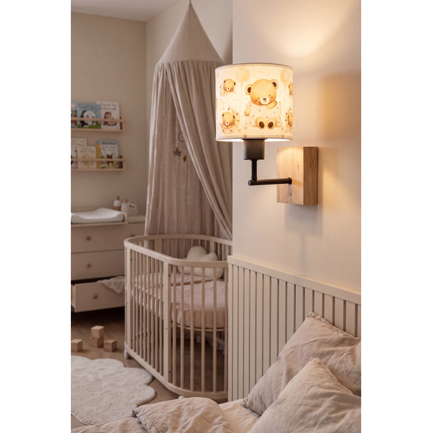 Brilagi - Dziecięca lampa ścienna BOBO WOOD 1xE27/25W/230V dąb/czarny/biały/misie