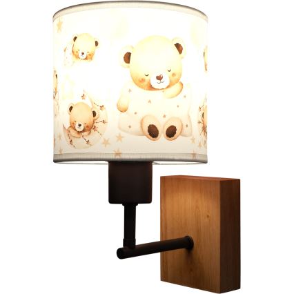 Brilagi - Dziecięca lampa ścienna BOBO WOOD 1xE27/25W/230V dąb/czarny/biały/misie