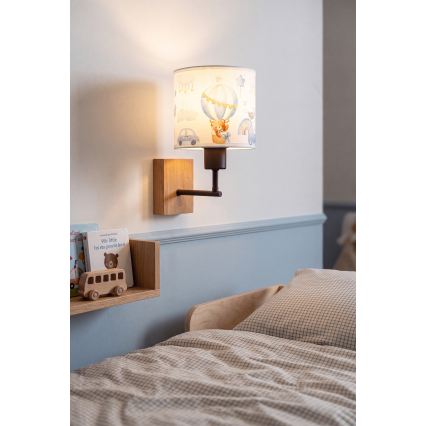 Brilagi - Dziecięca lampa ścienna BOBO WOOD 1xE27/25W/230V dąb/czarny/biały/niebieski/misie