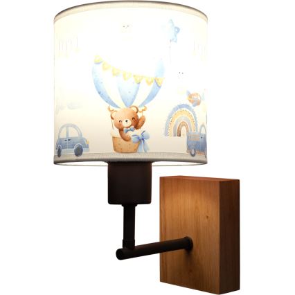 Brilagi - Dziecięca lampa ścienna BOBO WOOD 1xE27/25W/230V dąb/czarny/biały/niebieski/misie