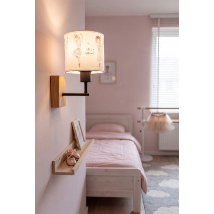 Brilagi - Dziecięca lampa ścienna BOBO WOOD 1xE27/25W/230V dąb/czarny/biały/różowy/baletki