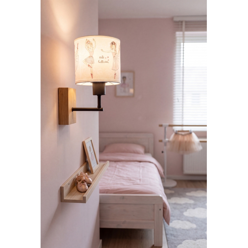 Brilagi - Dziecięca lampa ścienna BOBO WOOD 1xE27/25W/230V dąb/czarny/biały/różowy/baletki