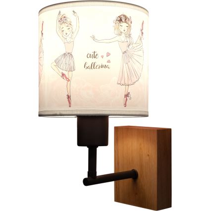 Brilagi - Dziecięca lampa ścienna BOBO WOOD 1xE27/25W/230V dąb/czarny/biały/różowy/baletki