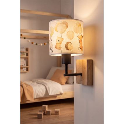 Brilagi - Dziecięcy kinkiet BOBO WOOD 1xE27/25W/230V dąb/czarny/biały/zwierzątka