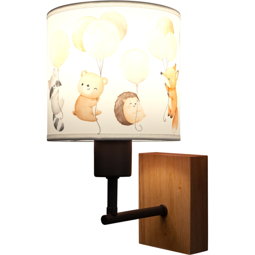 Brilagi - Dziecięcy kinkiet BOBO WOOD 1xE27/25W/230V dąb/czarny/biały/zwierzątka