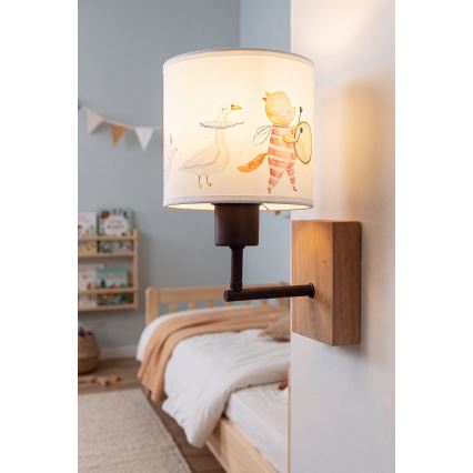 Brilagi - Kinkiet dziecięcy BOBO WOOD 1xE27/25W/230V dąb/czarny/biały/zwierzątka