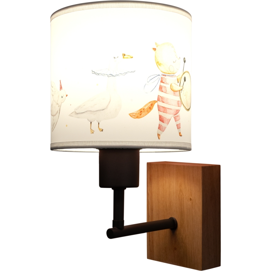 Brilagi - Kinkiet dziecięcy BOBO WOOD 1xE27/25W/230V dąb/czarny/biały/zwierzątka
