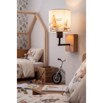Brilagi - Dziecięca lampa ścienna BOBO WOOD 1xE27/25W/230V dąb/czarny/biały/zwierzątka