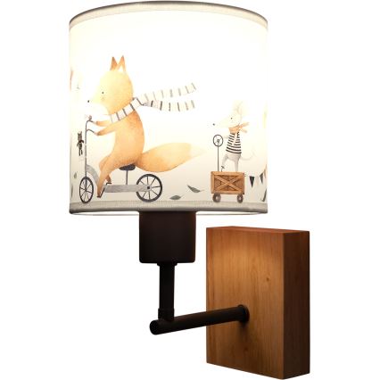 Brilagi - Dziecięca lampa ścienna BOBO WOOD 1xE27/25W/230V dąb/czarny/biały/zwierzątka