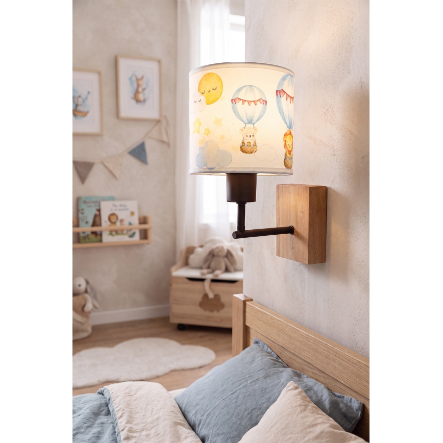 Brilagi - Dziecięca lampa ścienna BOBO WOOD 1xE27/25W/230V dąb/czarny/biały/zwierzątka