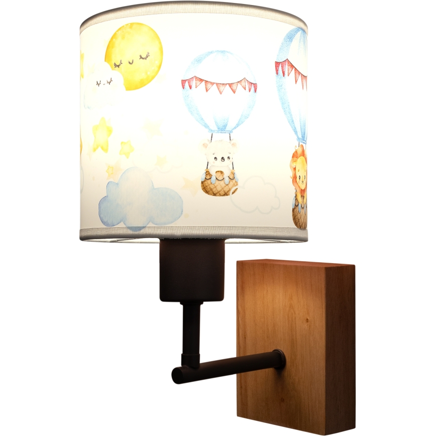 Brilagi - Dziecięca lampa ścienna BOBO WOOD 1xE27/25W/230V dąb/czarny/biały/zwierzątka