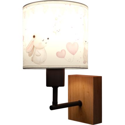 Brilagi - Kinkiet dziecięcy BOBO WOOD 1xE27/25W/230V dąb/czarny/kremowy/zajączki