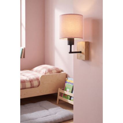 Brilagi - Dziecięca lampa ścienna BOBO WOOD 1xE27/25W/230V dąb/czarny/różowy