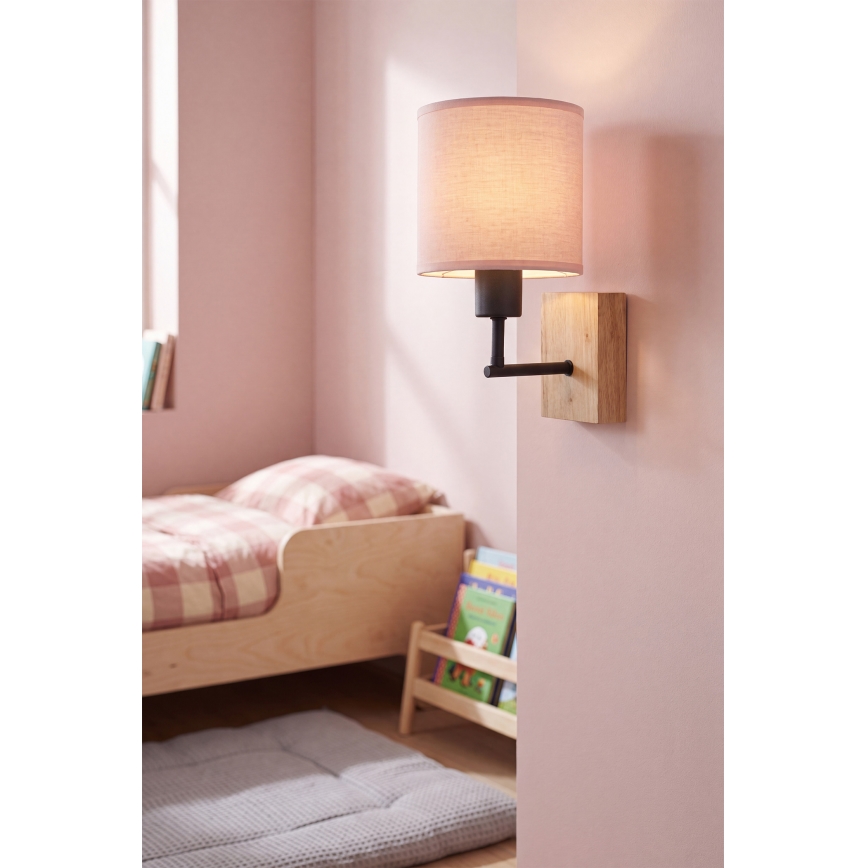 Brilagi - Dziecięca lampa ścienna BOBO WOOD 1xE27/25W/230V dąb/czarny/różowy
