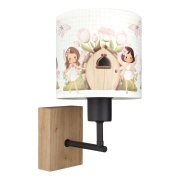 Brilagi - Kinkiet dziecięcy BOBO WOOD 1xE27/25W/230V dąb/czarny/biały/różowy/wróżki
