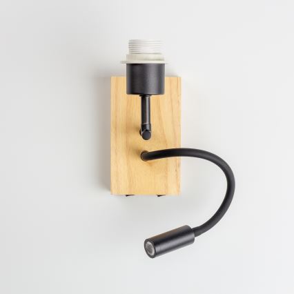 Brilagi - Elastyczna lampa ścienna LED NUBILA WOOD 1xE27/25W/230V + LED/3W dąb/czarny/pomarańczowy