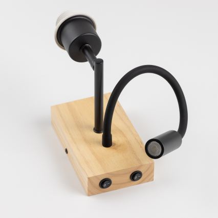 Brilagi - Elastyczna lampa ścienna LED NUBILA WOOD 1xE27/25W/230V + LED/3W dąb/czarny/pomarańczowy