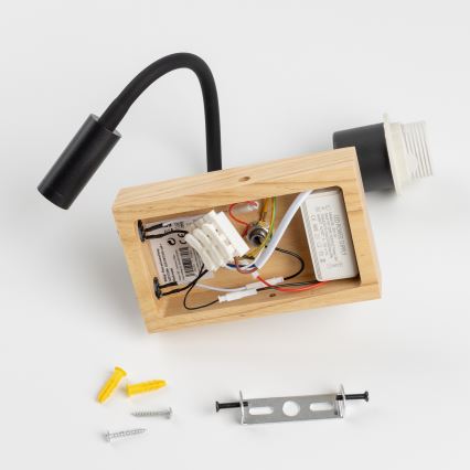 Brilagi - Elastyczna lampa ścienna LED NUBILA WOOD 1xE27/25W/230V + LED/3W dąb/czarny/pomarańczowy