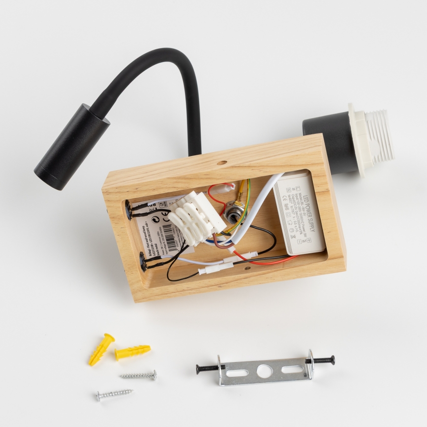 Brilagi - Elastyczna lampa ścienna LED NUBILA WOOD 1xE27/25W/230V + LED/3W dąb/czarny/pomarańczowy