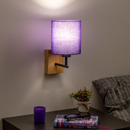 Brilagi - Kinkiet NUBILA WOOD 1xE27/25W/230V dąb/fioletowy
