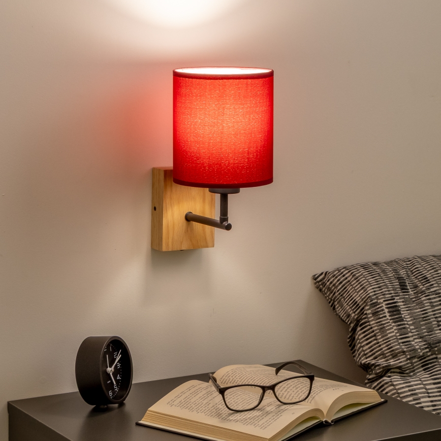 Brilagi - Kinkiet NUBILA WOOD 1xE27/25W/230V dąb/pompejska czerwony