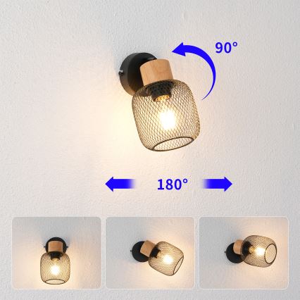 Brilagi - Kinkiet punktowy BASKLITE 1xE27/15W/230V drewno/czarny