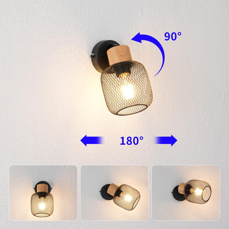 Brilagi - Kinkiet punktowy BASKLITE 1xE27/15W/230V drewno/czarny
