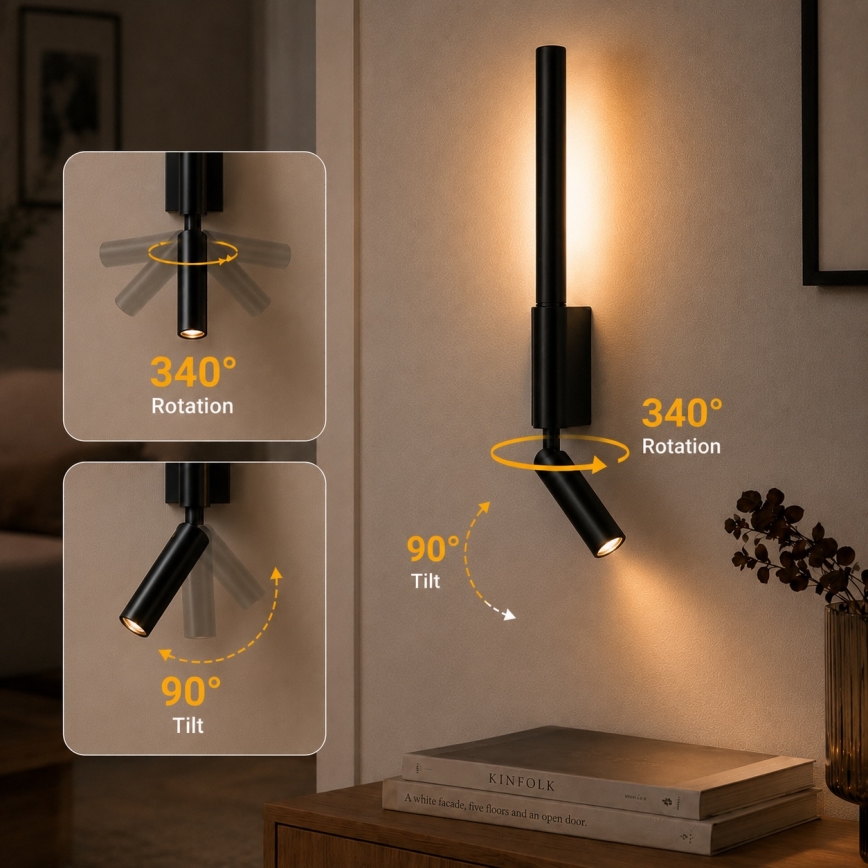 BRILAGI - Kinkiet punktowy LED VIXON LED/3W/230V + LED/5W czarny CRI 90