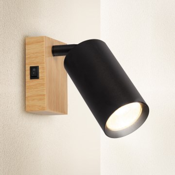 Brilagi - Kinkiet punktowy z wyłącznikiem SELE 1xGU10/30W/230V czarny/dekor dębu