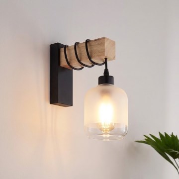 Brilagi - Kinkiet WOOD GLASS 1xE27/60W/230V sosna/czarny/biały