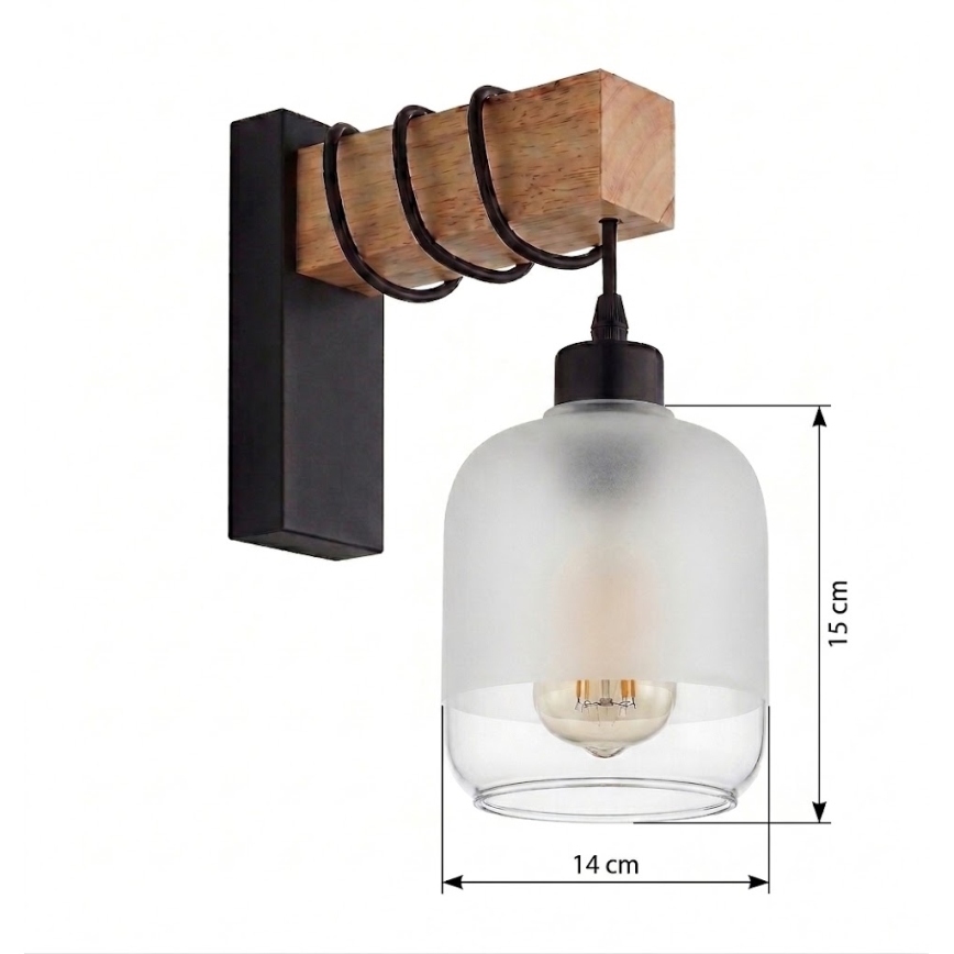 Brilagi - Kinkiet WOOD GLASS 1xE27/60W/230V sosna/czarny/biały